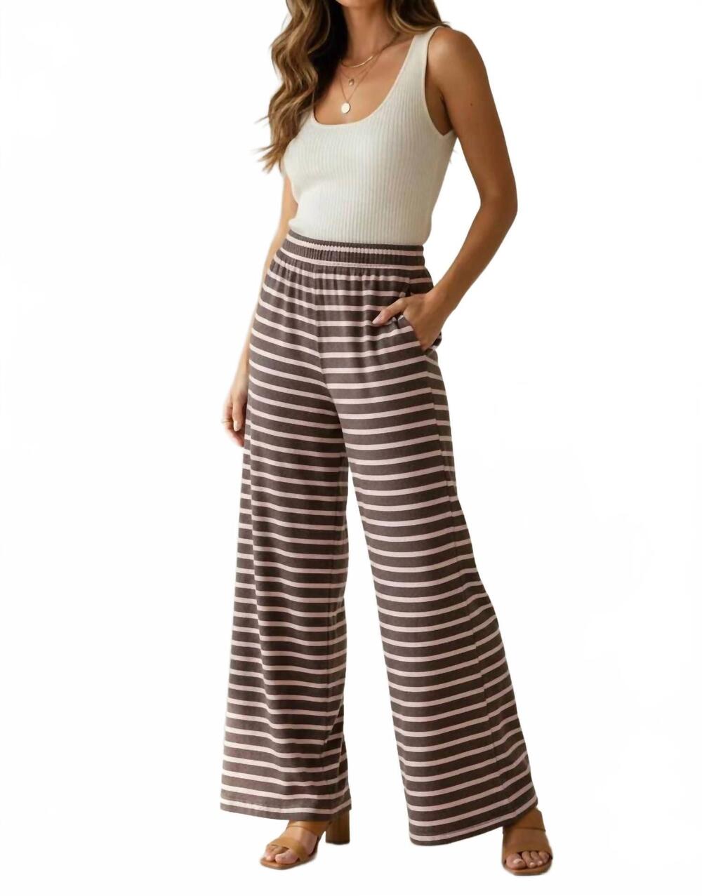 NEW UMGEE straight leg elastic waist stripe pants in mauve